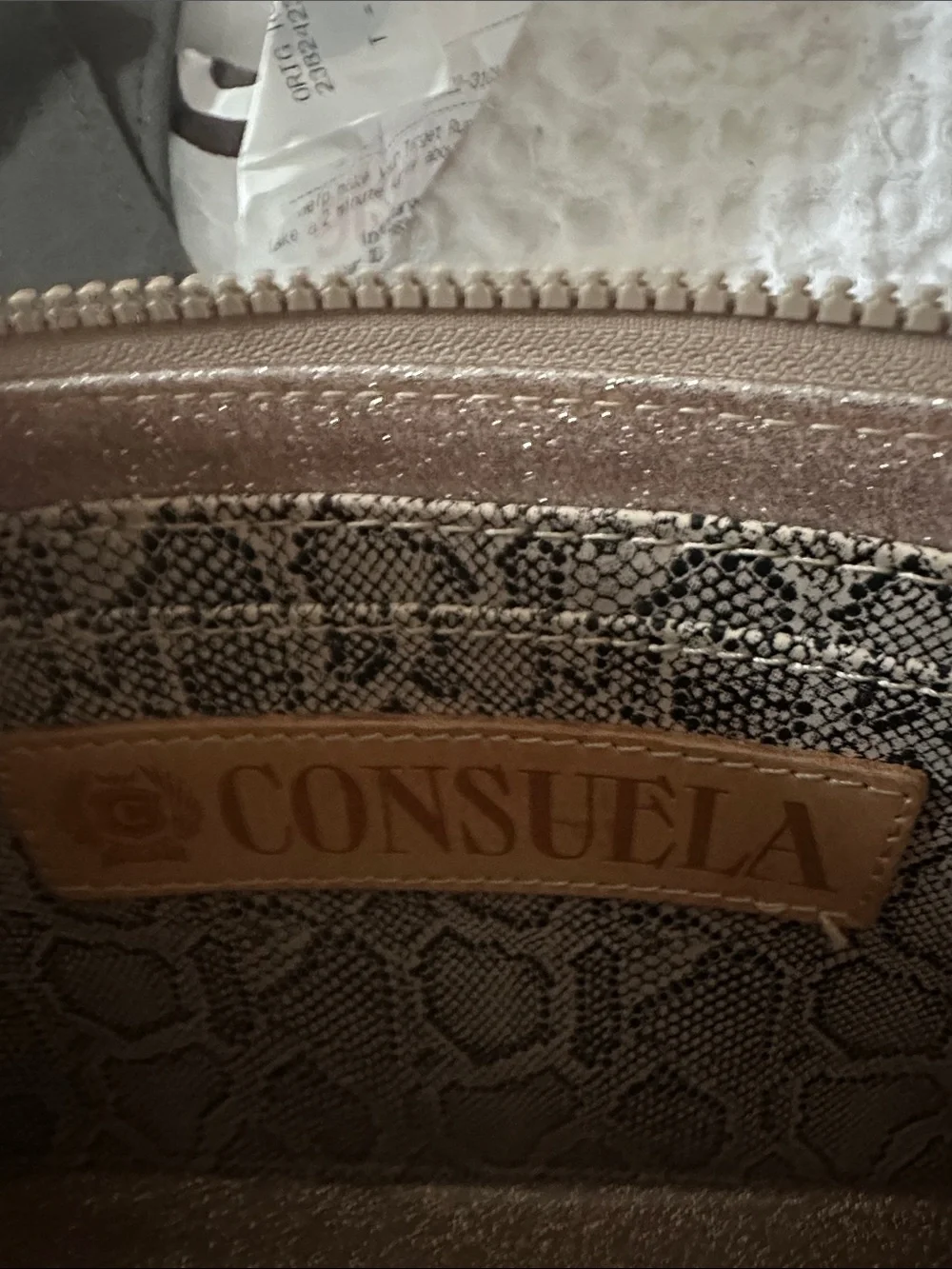 Consuela Metallic Pewter Snake-Embossed Wristlet with Striped Strap